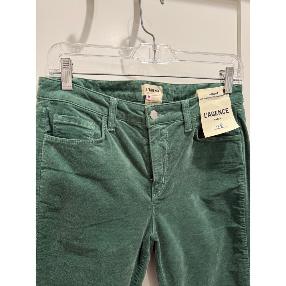 NWT L'AGENCE Margot Green Velvet Skinny Jeans Size 28 - Picture 4 of 7